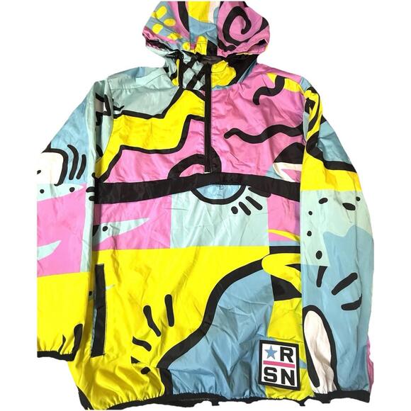 Reason Men’s RELAX ANORAK 80s Colorful Pullover Hoodie Windbreaker Jacket Large - Picture 2 of 16
